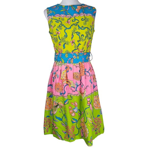 Vtg 60s 70s Psychedelic Mod Sleeveless Midi Dress M Hand Sewn Patchwork Neon - Picture 1 of 14